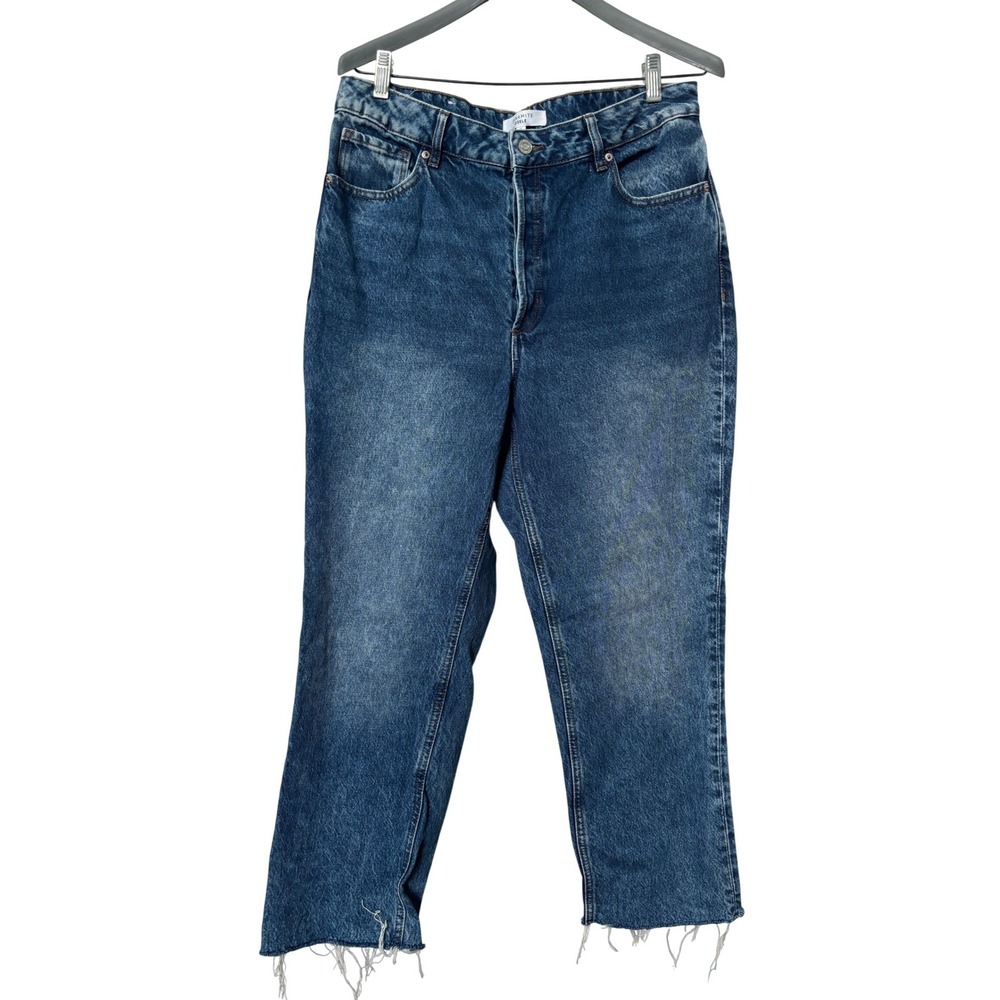 Dynamite Gisele Straight Ultra High Waist Jeans Medium Wash Blue Raw Hem Size 31